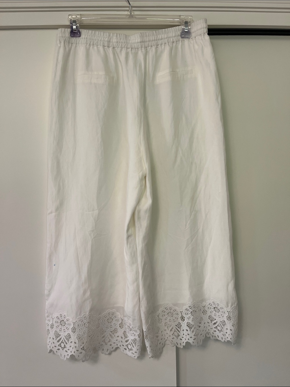 Kobi Halperin Lola White Eyelet Hem Wide-Leg Pants Size Large - Picture 5 of 6